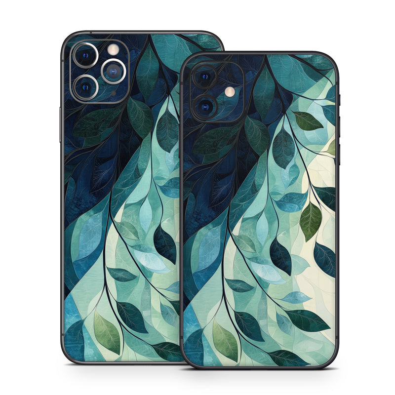 iPhone 11 Series Skin design of Blue, Natural material, Modern art, Wallpaper, Paint, Motif, with white, blue, green, yellow colors