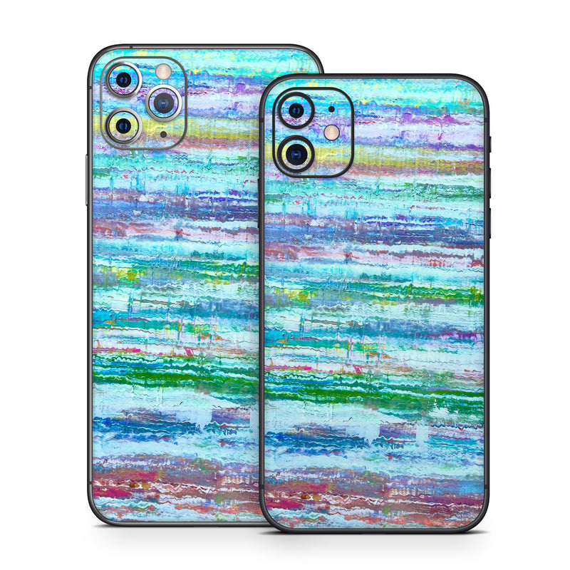 iPhone 11 Series Skin design of Blue, Art Paint, Paint, Watercolor painting, Dye, with blue, green, white, yellow, red, purple colors