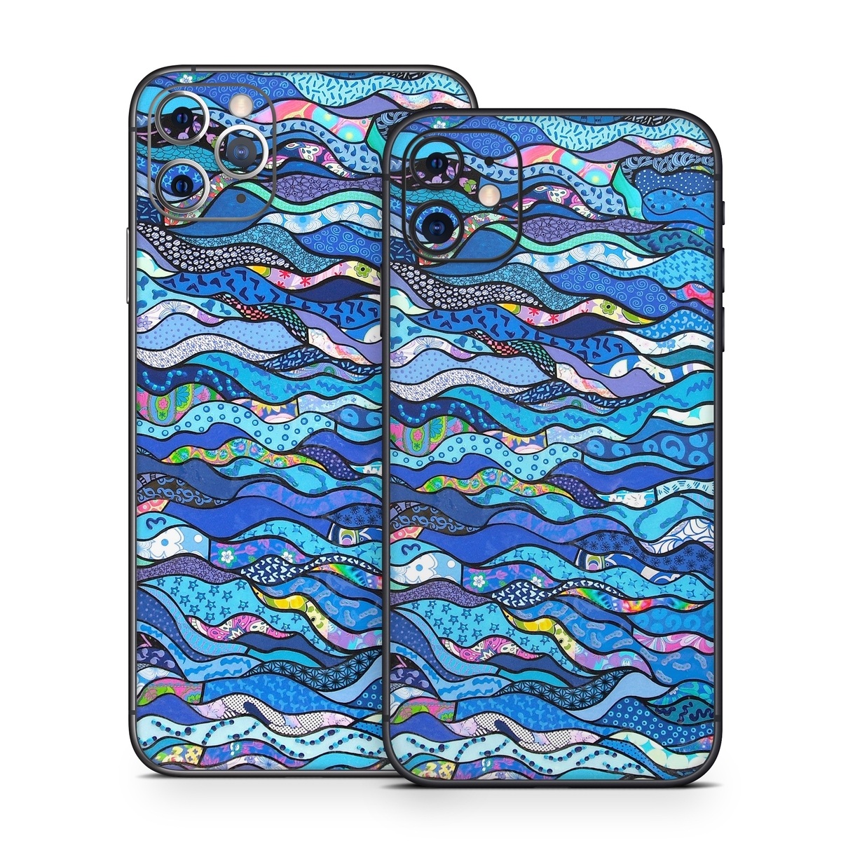 iPhone 11 Series Skin design of Blue, Pattern, Aqua, Water, Line, Design, Textile, Psychedelic art, Electric blue, with blue, black, gray, purple colors