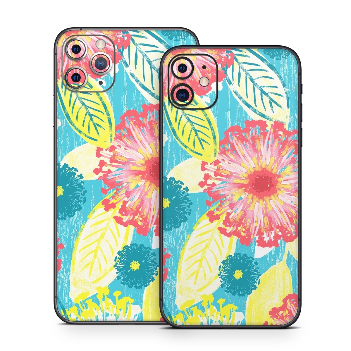 iPhone 11 Series Skin design of Pattern, Design, Flower, Floral design, Plant, Textile, Wrapping paper, Wildflower, Visual arts, with pink, gray, blue, yellow colors