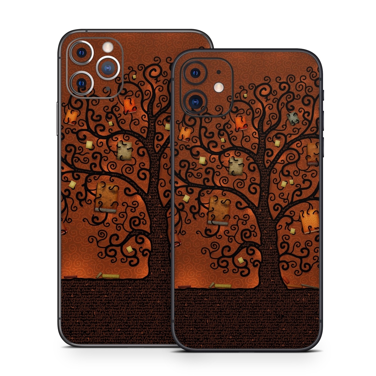 iPhone 11 Series Skin design of Tree, Brown, Leaf, Plant, Woody plant, Branch, Visual arts, Font, Pattern, Art, with black colors