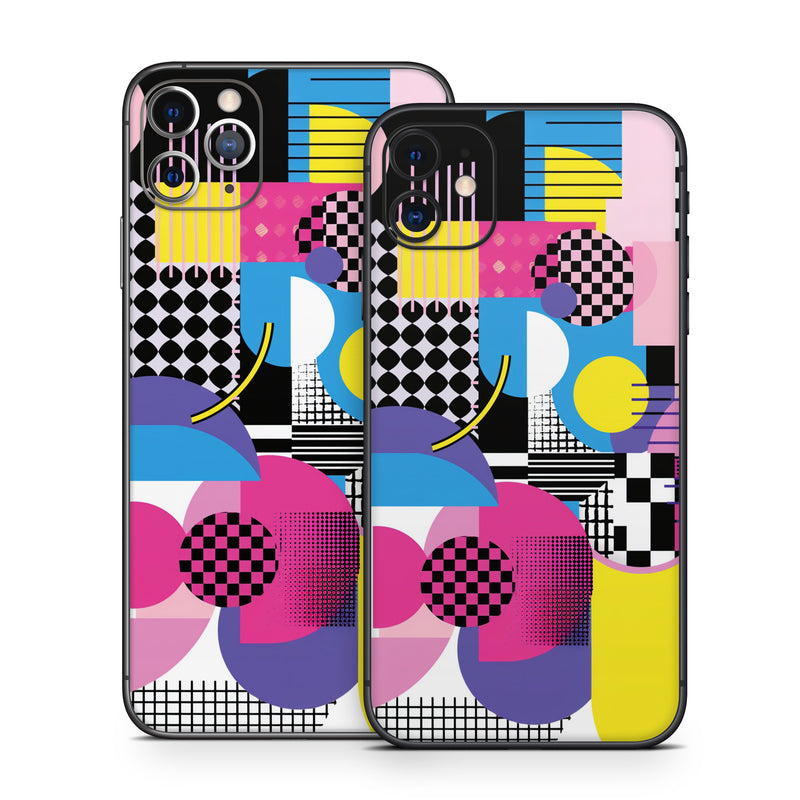 iPhone 11 Series Skin design of Rectangle, Textile, Art, Font, Line, Material property, Magenta, Pattern, Circle, Tints and shades, with pink, yellow, white, black, purple, blue colors