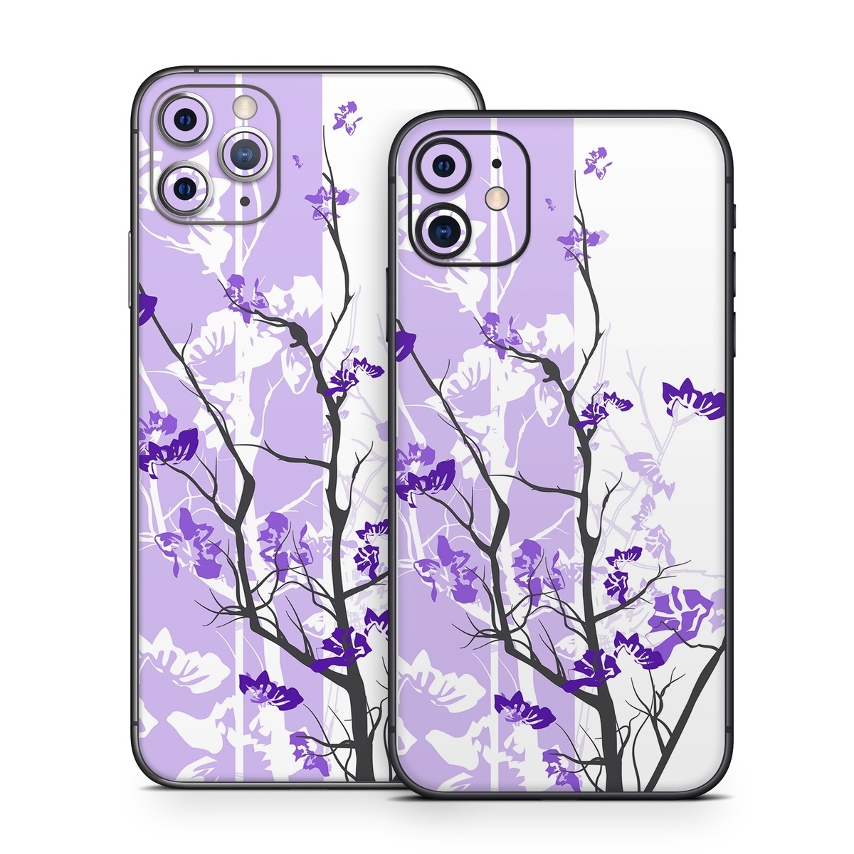 iPhone 11 Skin design of Branch, Purple, Violet, Lilac, Lavender, Plant, Twig, Flower, Tree, Wildflower, with white, purple, gray, pink, black colors