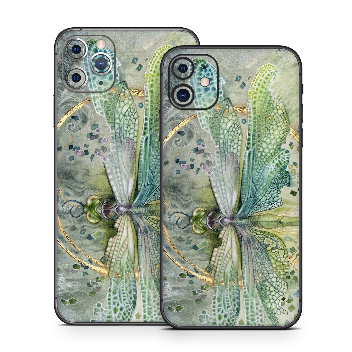 iPhone 11 Series Skin design of Green, Painting, Watercolor paint, Water, Acrylic paint, Leaf, Visual arts, Plant, Art, Photography, with green, yellow, blue, gray colors