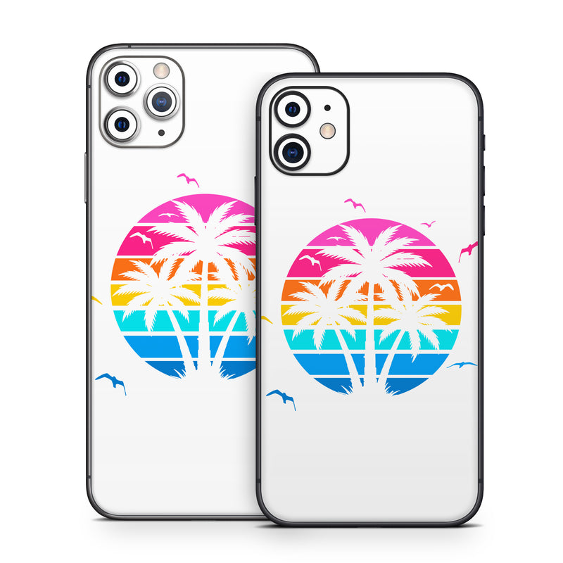 iPhone 11 Series Skin design of Palm trees, Graphics, Clip art, Graphic design, with white, pink, orange, yellow, blue colors