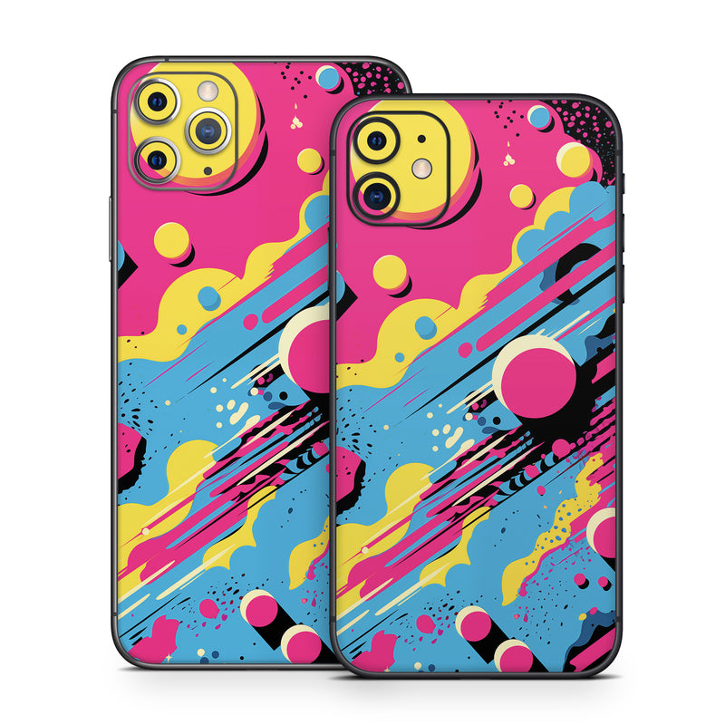 iPhone 11 Series Skin design of Colorfulness, Paint, Art, Font, Line, Material property, Magenta, Pattern, Illustration, Circle, with pink, yellow, blue, black, white colors