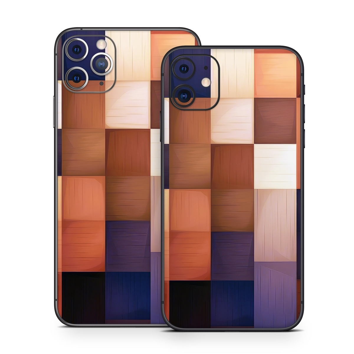 iPhone 11 Series Skin design of Brown, Light, Rectangle, Product, Wood, Blue, Orange, Amber, Textile, Wood stain, with yellow, orange, red, black, brown, blue, purple colors