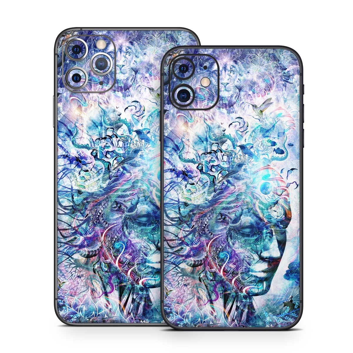 iPhone 11 Series Skin design of Psychedelic art, Water, Fractal art, Art, Pattern, Graphic design, Design, Illustration, Electric blue, Visual arts, with blue, purple, green, red, gray, white colors