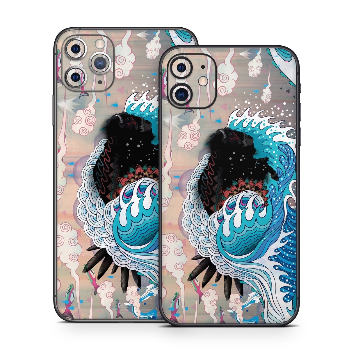 iPhone 11 Series Skin design of Blue, Turquoise, Illustration, Aqua, Graphic design, Pattern, Art, Design, Graphics, Visual arts, with gray, blue, black, pink, white colors