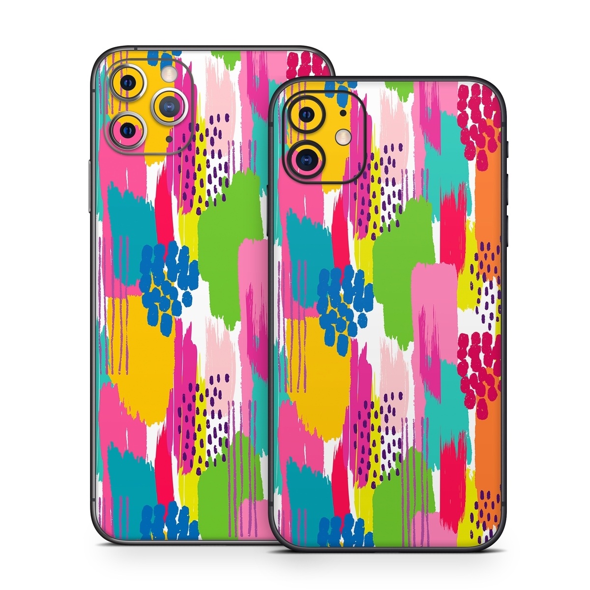 iPhone 11 Series Skin design of Colorfulness, Textile, Rectangle, Font, Line, Painting, Art, Magenta, Material property, Pattern, with white, pink, yellow, orange, blue, red colors