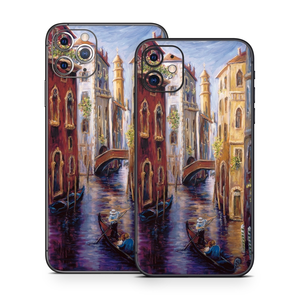 iPhone 11 Series Skin design of Painting, Watercolor paint, Waterway, Gondola, Canal, Art, Modern art, Acrylic paint, Visual arts, Building, with black, gray, red, green, blue, pink colors