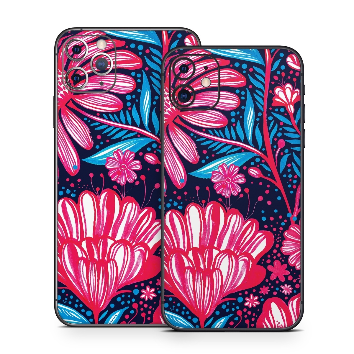 iPhone 11 Series Skin design of Pattern, Red, Pink, Floral design, Textile, Design, Flower, Plant, Petal, with black, white, red, blue, pink colors