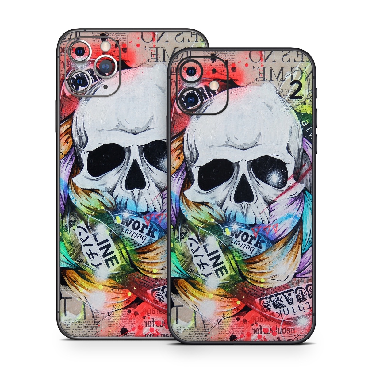 iPhone 11 Series Skin design of Street art, Text, Graphic design, Font, Illustration, Art, Graffiti, Skull, Poster, Advertising, with gray, black, red, green, blue colors