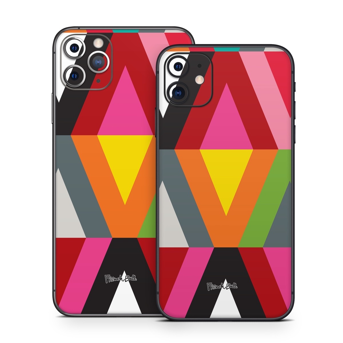iPhone 11 Series Skin design of Pattern, Orange, Yellow, Graphic design, Colorfulness, Line, Design, Symmetry, Triangle, Font, with black, white, red, orange, pink, blue, green, gray colors