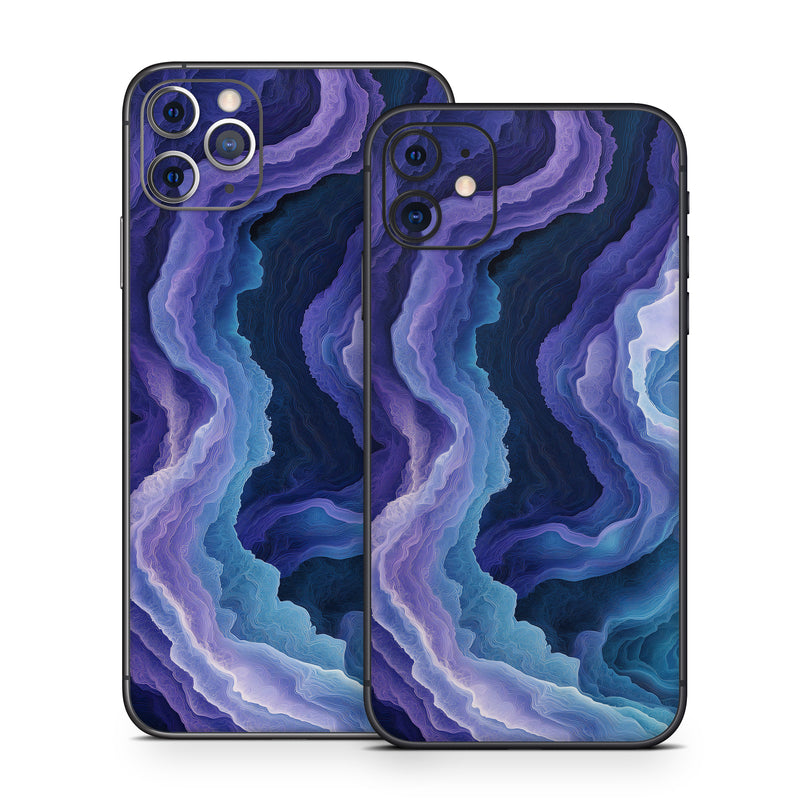 iPhone 11 Series Skin design of Blue, Purple, Fractal art, with purple, blue, white, black colors