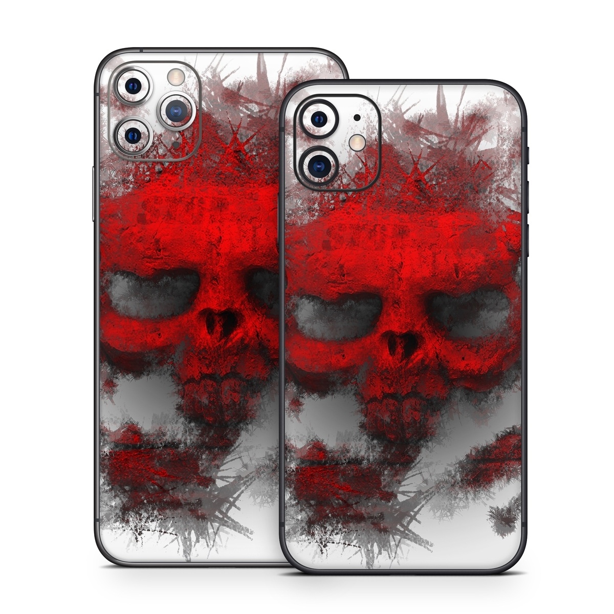 iPhone 11 Series Skin design of Red, Graphic design, Skull, Illustration, Bone, Graphics, Art, Fictional character, with red, gray, black, white colors