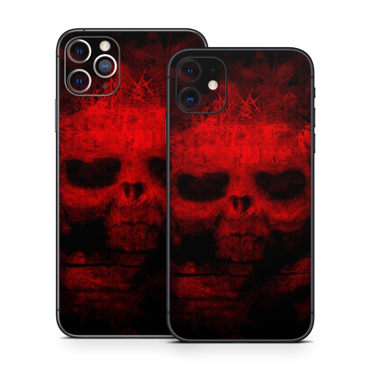 iPhone 11 Series Skin design of Red, Skull, Bone, Darkness, Mouth, Graphics, Pattern, Fiction, Art, Fractal art, with black, red colors