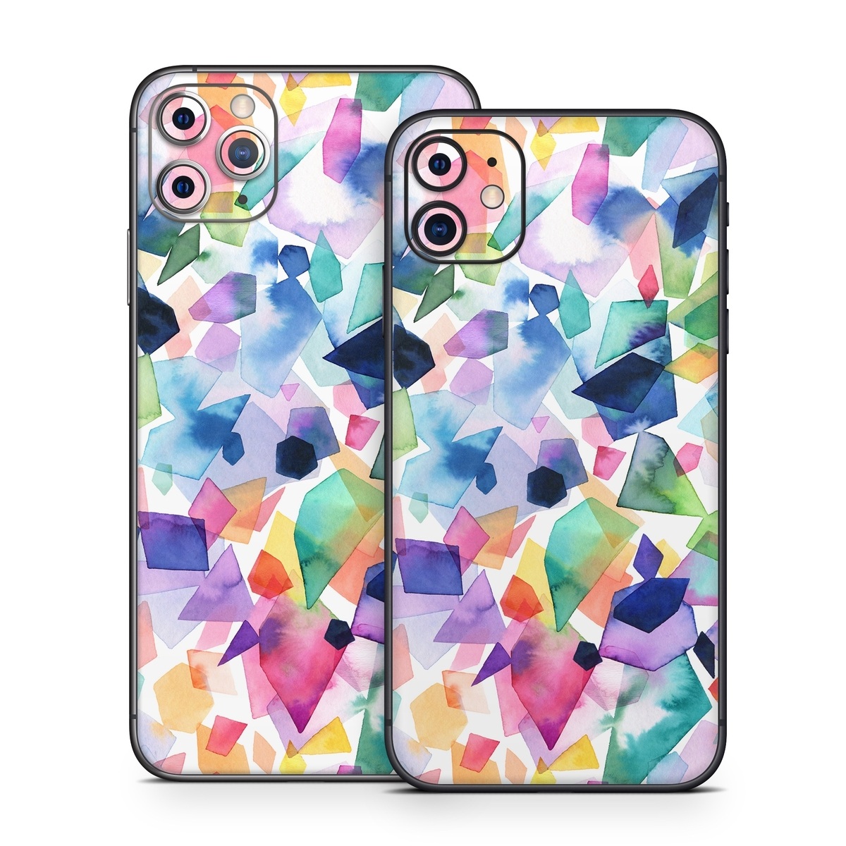 iPhone 11 Series Skin design of Colorfulness, Azure, Triangle, Art, Font, Line, Aqua, Material property, Creative arts, Symmetry, with white, blue, green, red, pink, orange, yellow, purple colors