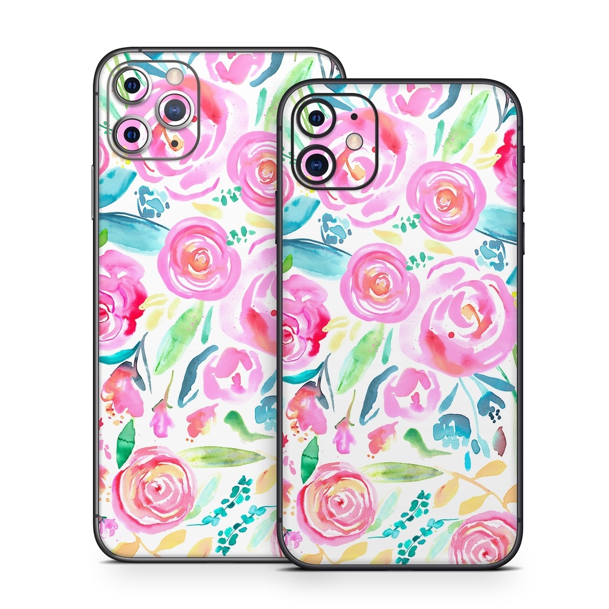 iPhone 11 Series Skin design of Flower, Plant, Petal, Pink, Art, Material property, Magenta, Flowering plant, Pattern, Rose family, with white, pink, green, blue, yellow colors