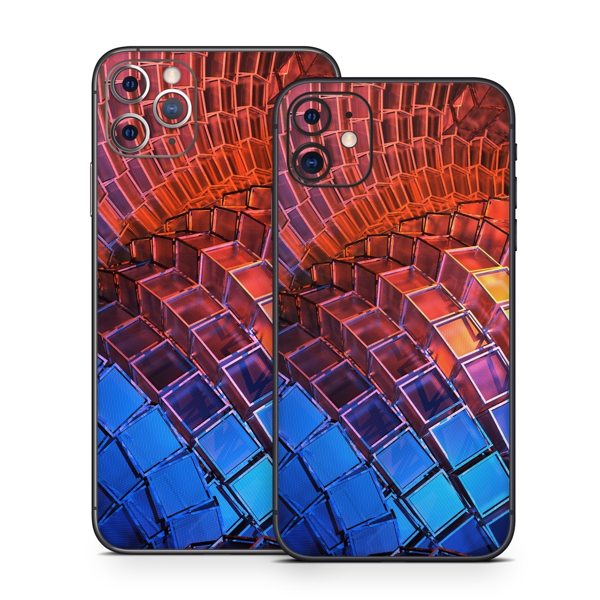 iPhone 11 Series Skin design of Blue, Red, Orange, Light, Pattern, Architecture, Design, Fractal art, Colorfulness, Psychedelic art, with black, red, blue, purple, gray colors