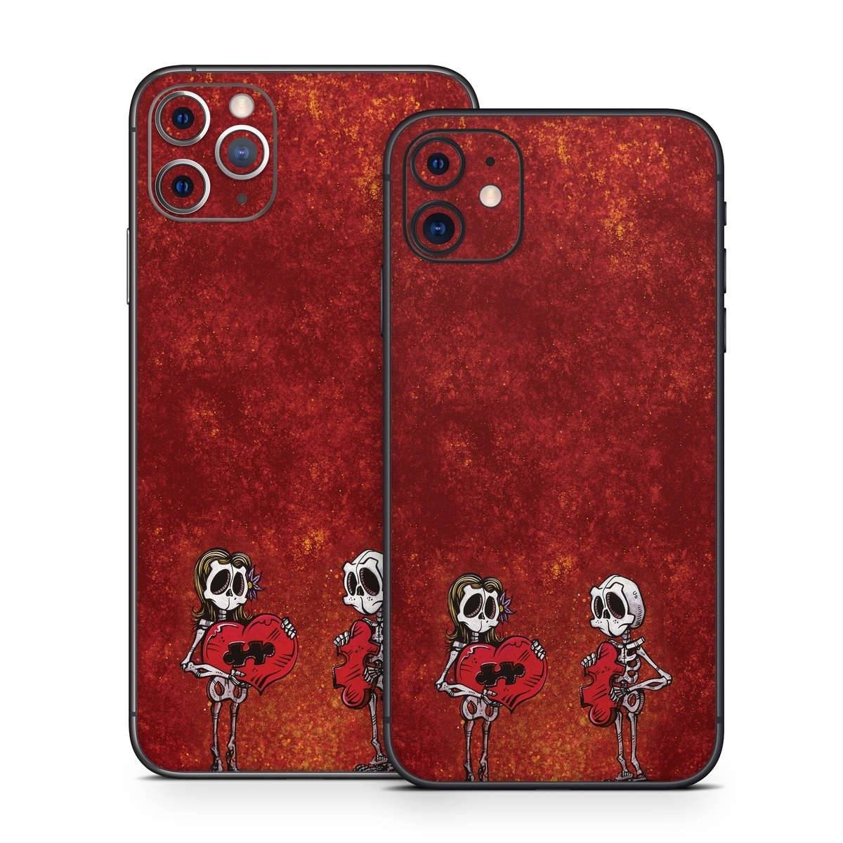 iPhone 11 Series Skin design of Font, Tints and shades, Bone, Art, Skull, Pattern, Creative arts, Carmine, Visual arts, Rectangle, with white, black, gray, brown, red, yellow, orange colors