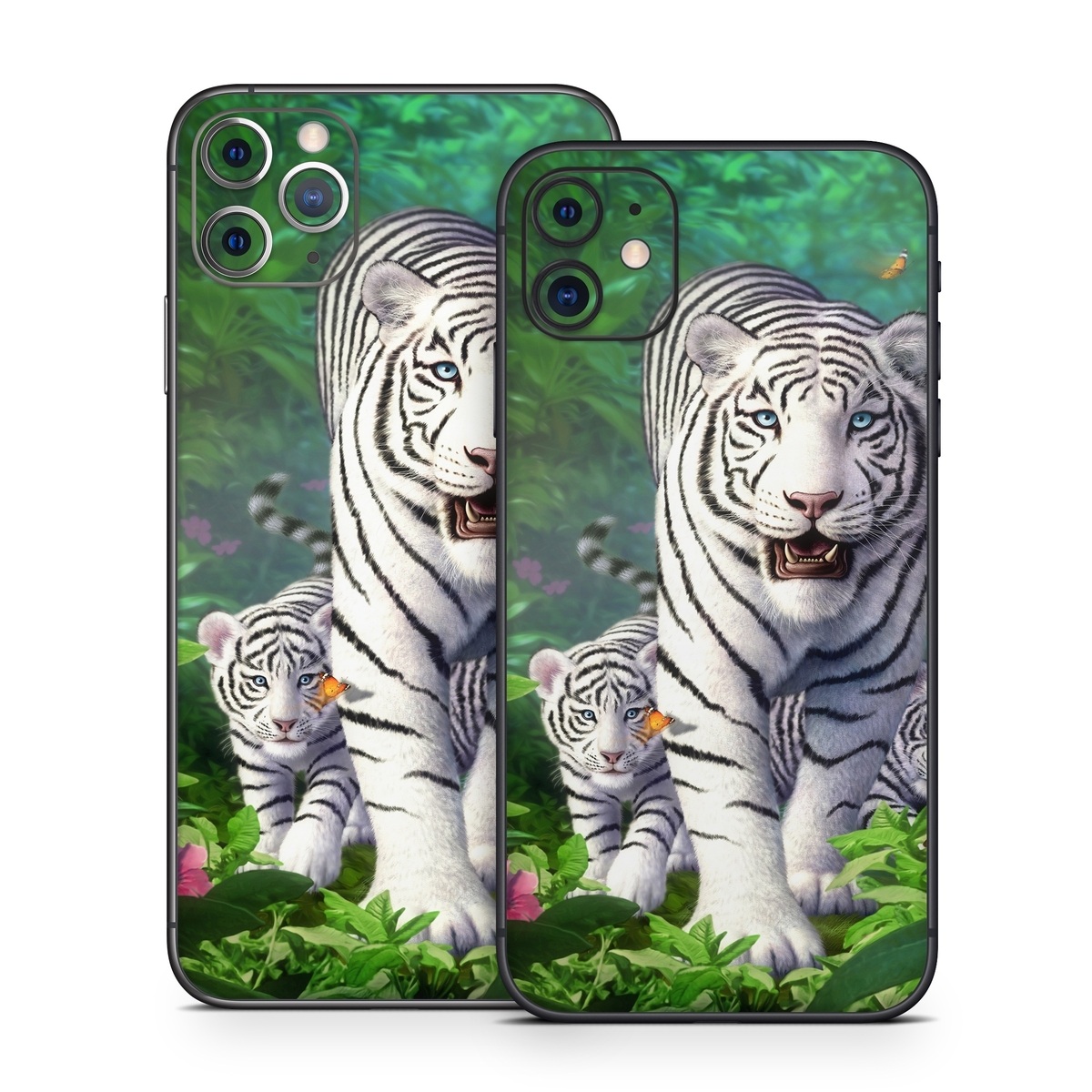 iPhone 11 Series Skin design of Plant, Eye, Plant community, Vertebrate, Felidae, Leaf, Botany, Carnivore, Organism, Terrestrial plant, with white, black, blue, green, pink, yellow colors