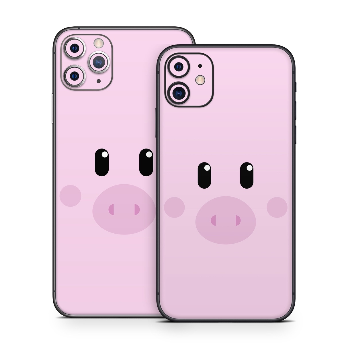 iPhone 11 Series Skin design of Pink, Cartoon, Violet, Nose, Purple, Snout, Suidae, Material property, Illustration, Animation, with pink, black, white colors