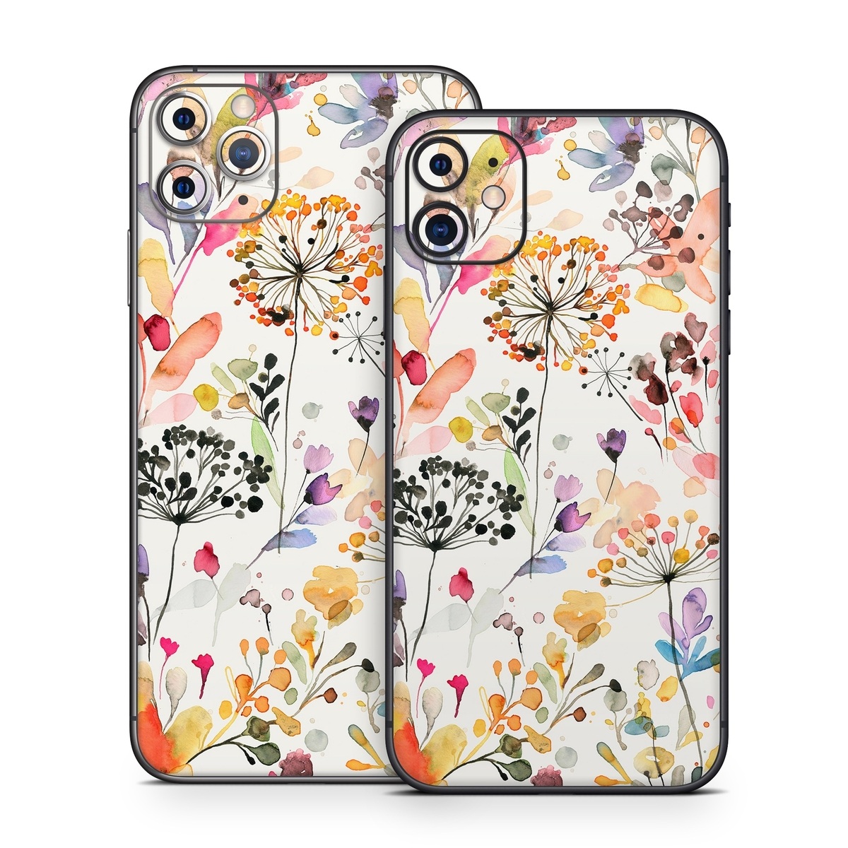 iPhone 11 Series Skin design of Flower, Petal, Rectangle, Branch, Creative arts, Plant, Line, Art, Painting, Font, with white, pink, red, yellow, orange, green, blue, purple colors