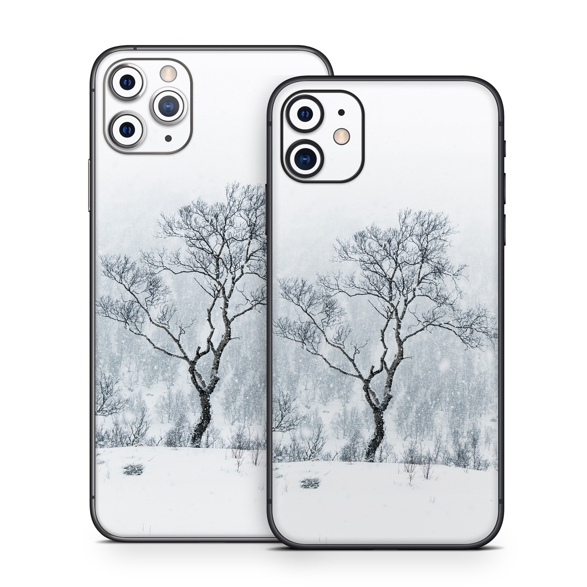 iPhone 11 Series Skin design of Snow, Winter, Tree, Nature, White, Sky, Atmospheric phenomenon, Natural landscape, Freezing, Blizzard, with white, gray, black colors