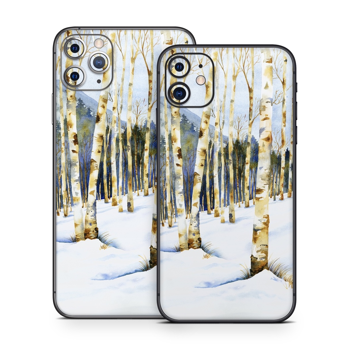 iPhone 11 Series Skin design of Tree, Snow, Winter, Canoe birch, Nature, Birch, Forest, Natural environment, Freezing, Woody plant, with white, brown, black, gray colors