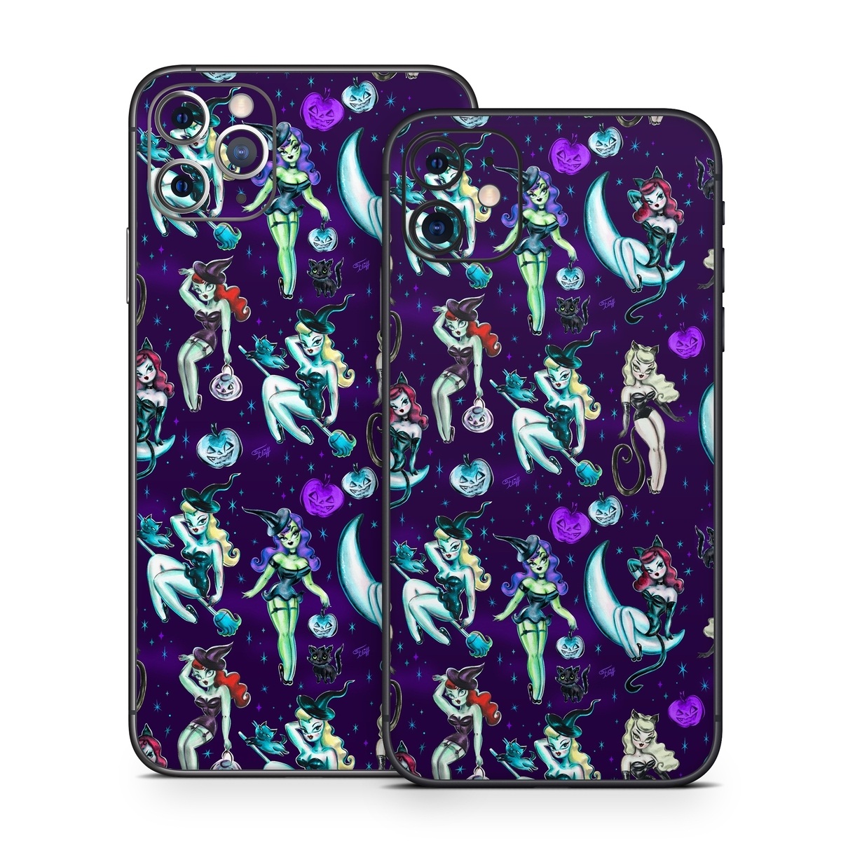 iPhone 11 Series Skin design of Illustration, Cartoon, Violet, Art, Fictional character, Graphic design, Fiction, Visual arts, Style, Graphics, with blue, green, white, yellow, red, purple colors