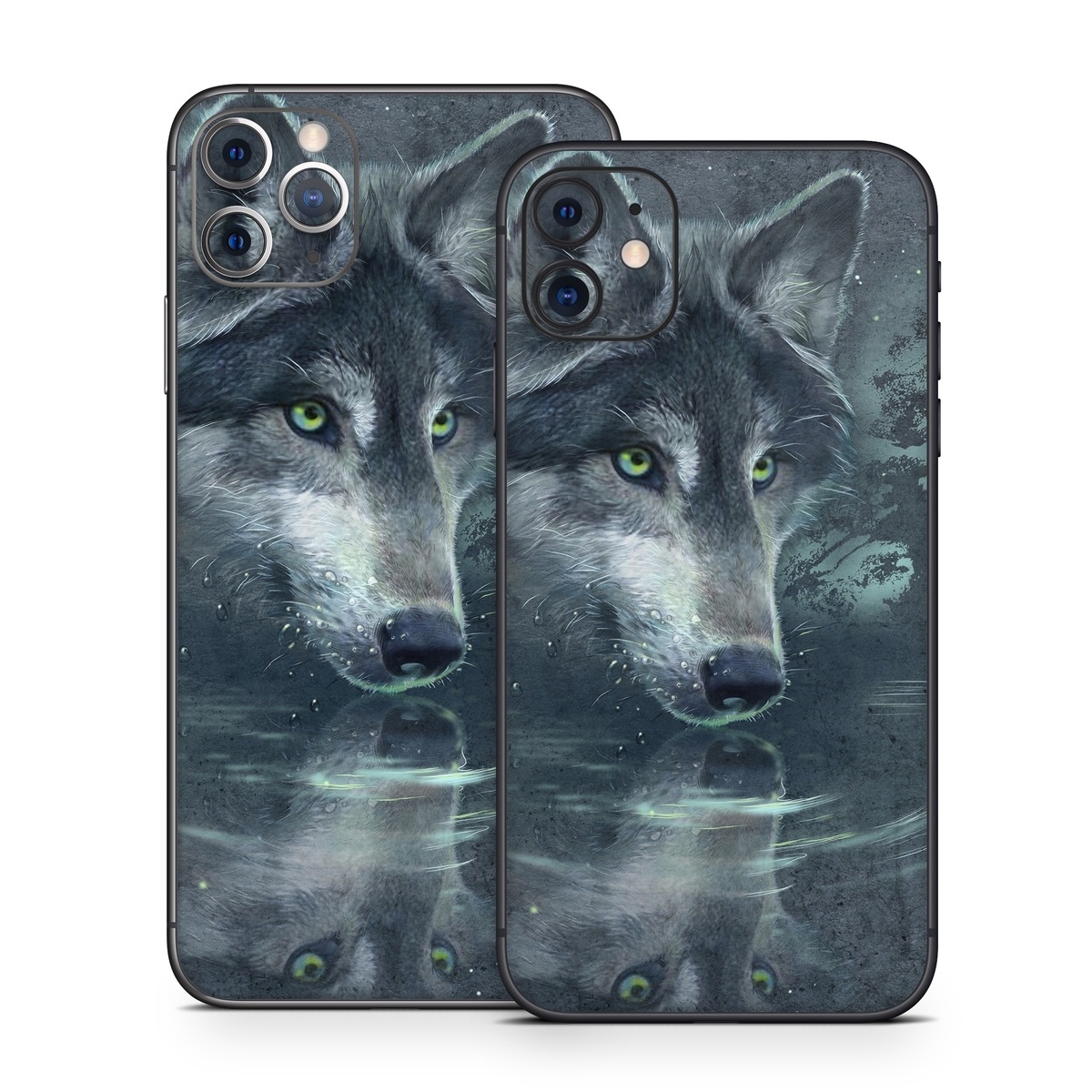iPhone 11 Series Skin design of Wolf, Canidae, Wildlife, Red wolf, Canis, canis lupus tundrarum, Snout, Saarloos wolfdog, Wolfdog, Carnivore, with black, gray, blue colors