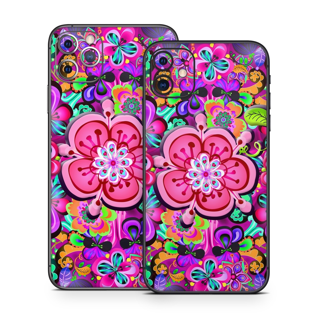 iPhone 11 Series Skin design of Pattern, Pink, Design, Textile, Magenta, Art, Visual arts, Paisley, with purple, black, red, gray, blue colors