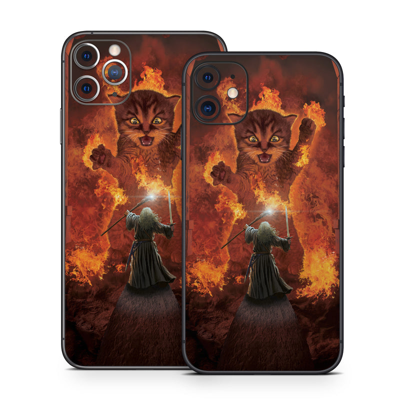 iPhone 11 Series Skin design of Cartoon, Art, Carnivore, Cg artwork, Felidae, Supernatural creature, Big cats, Heat, Fictional character, Darkness, with black, red, white, gray, yellow colors