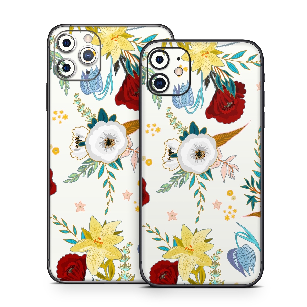 iPhone 11 Series Skin design of Floral design, Pattern, Wrapping paper, Botany, Design, Flower, Wallpaper, Plant, Clip art, Pedicel, with white, blue, red, yellow, pink, orange colors