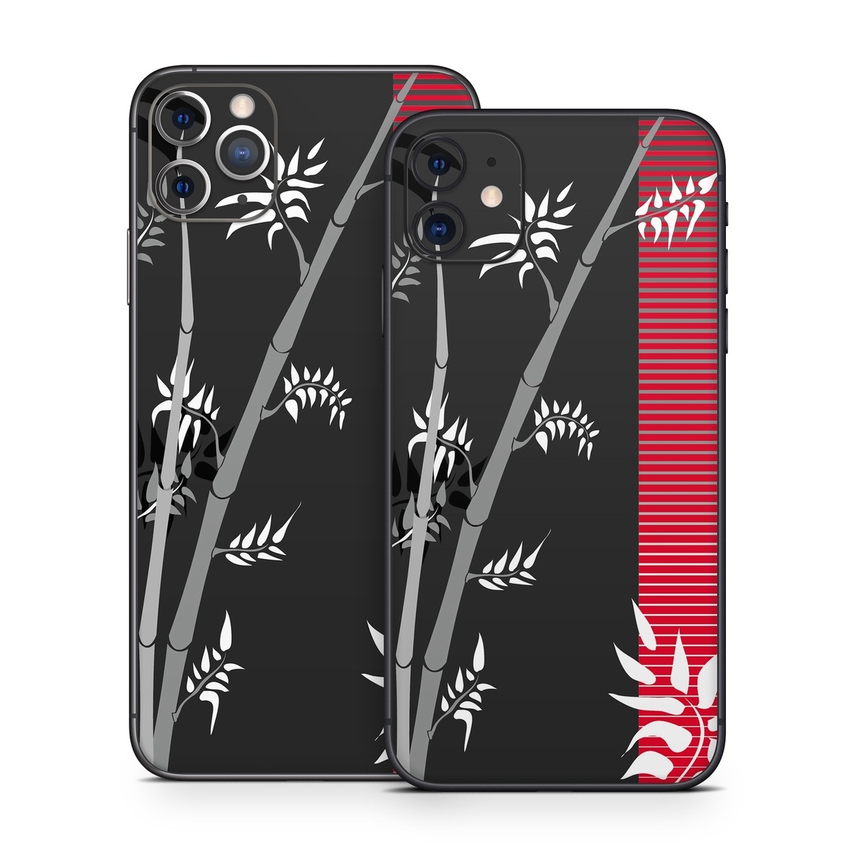 iPhone 11 Series Skin design of Tree, Branch, Plant, Graphic design, Bamboo, Illustration, Plant stem, Black-and-white, with black, red, gray, white colors