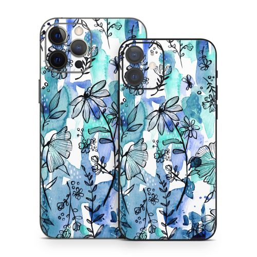 Blue Ink Floral iPhone 12 Series Skin