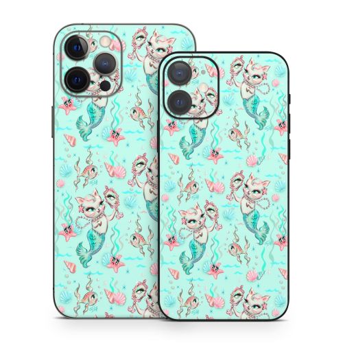 Merkittens with Pearls Aqua iPhone 12 Series Skin