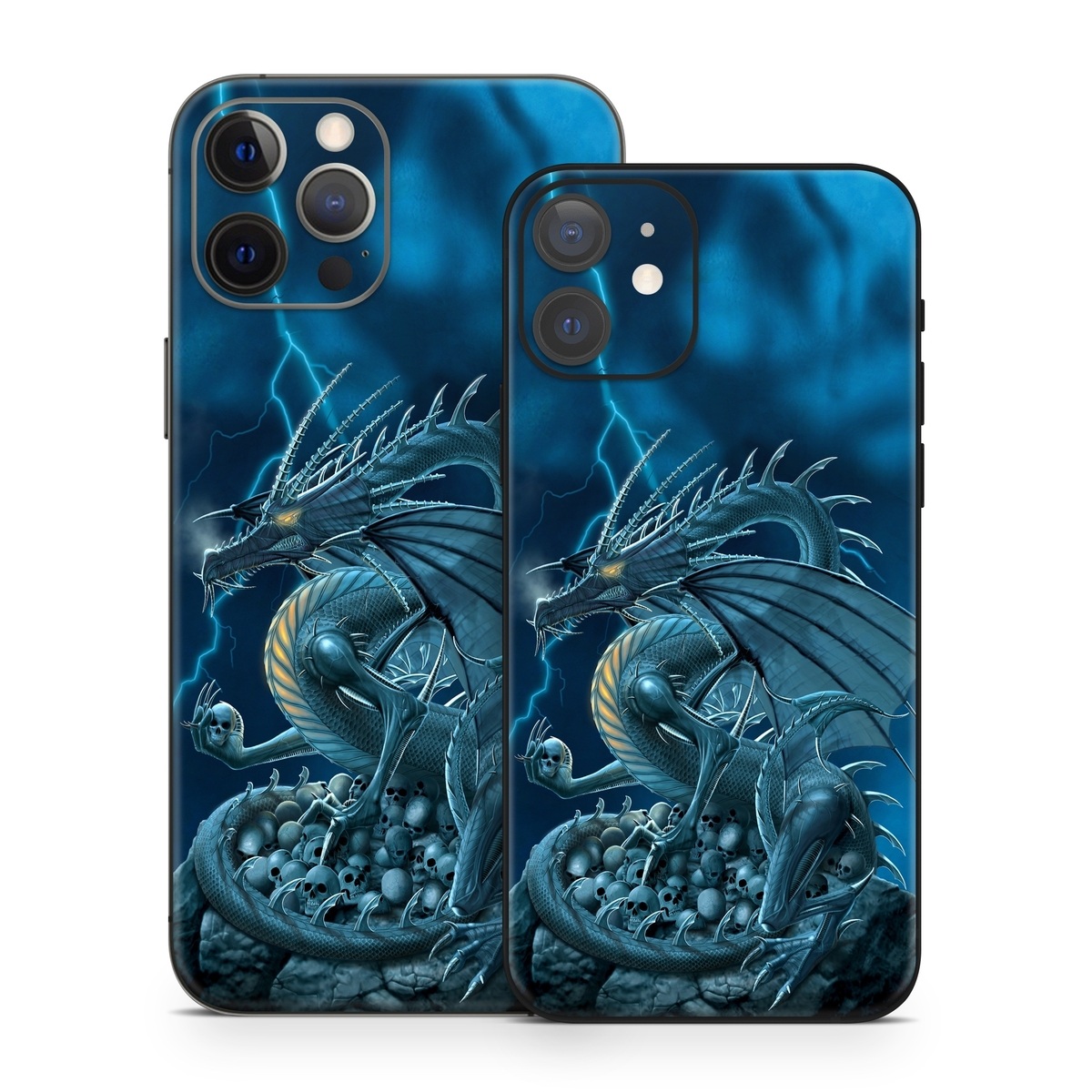 iPhone 12 Series Skin design of Cg artwork, Dragon, Mythology, Fictional character, Illustration, Mythical creature, Art, Demon, with blue, yellow colors