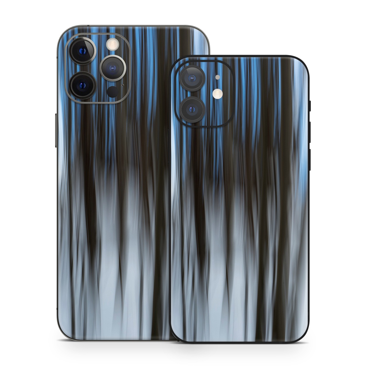 iPhone 12 Series Skin design of Water, Blue, Natural environment, Tree, Forest, Line, Waterfall, Plant, Black-and-white, Reflection, with black, white, blue colors