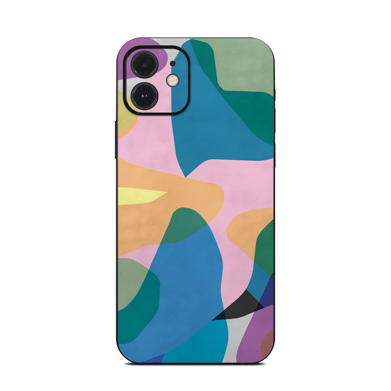 iPhone 12 Series Skin design of Azure, Paint, Textile, Organism, Art, Painting, Aqua, Font, Rectangle, Tints and shades, with blue, green, pink, yellow, orange, purple, gray colors