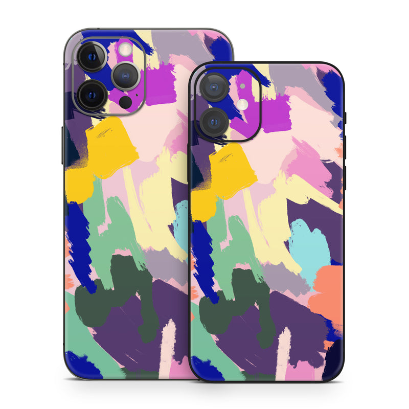 iPhone 12 Series Skin design of Blue, Orange, Pink, Paint, Art Paint, Creative arts, Graphics, Modern art, with yellow, green, orange, blue, purple, black colors