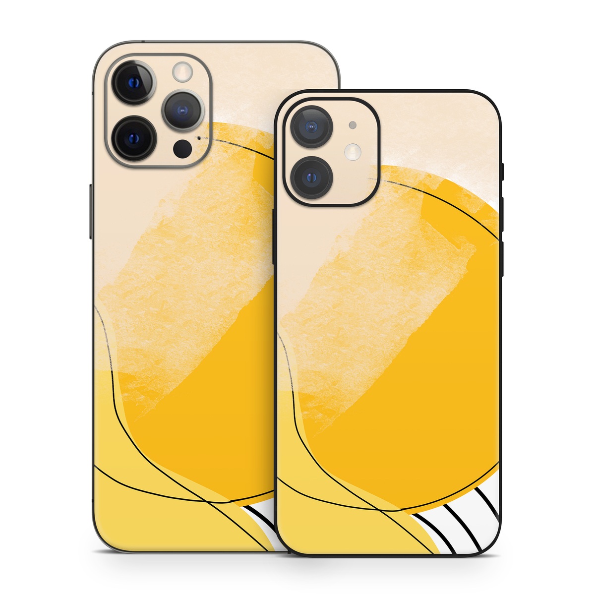 iPhone 12 Series Skin design of Yellow, Line, Illustration, Graphics, with white, black, brown, yellow colors
