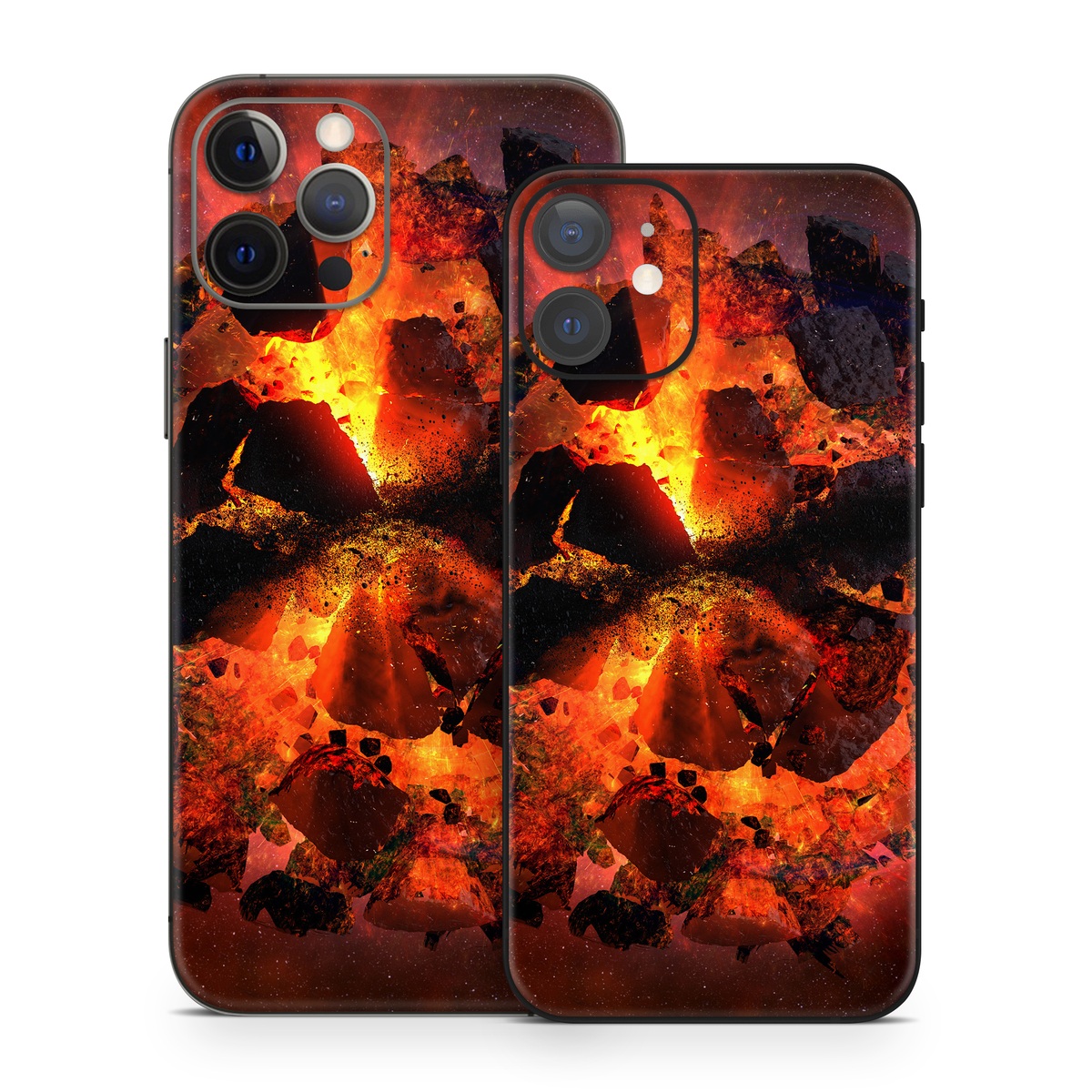 iPhone 12 Series Skin design of Flame, Heat, Fire, Space, Atmosphere, Charcoal, Explosion, Geological phenomenon, Ash, Graphics, with black, red colors