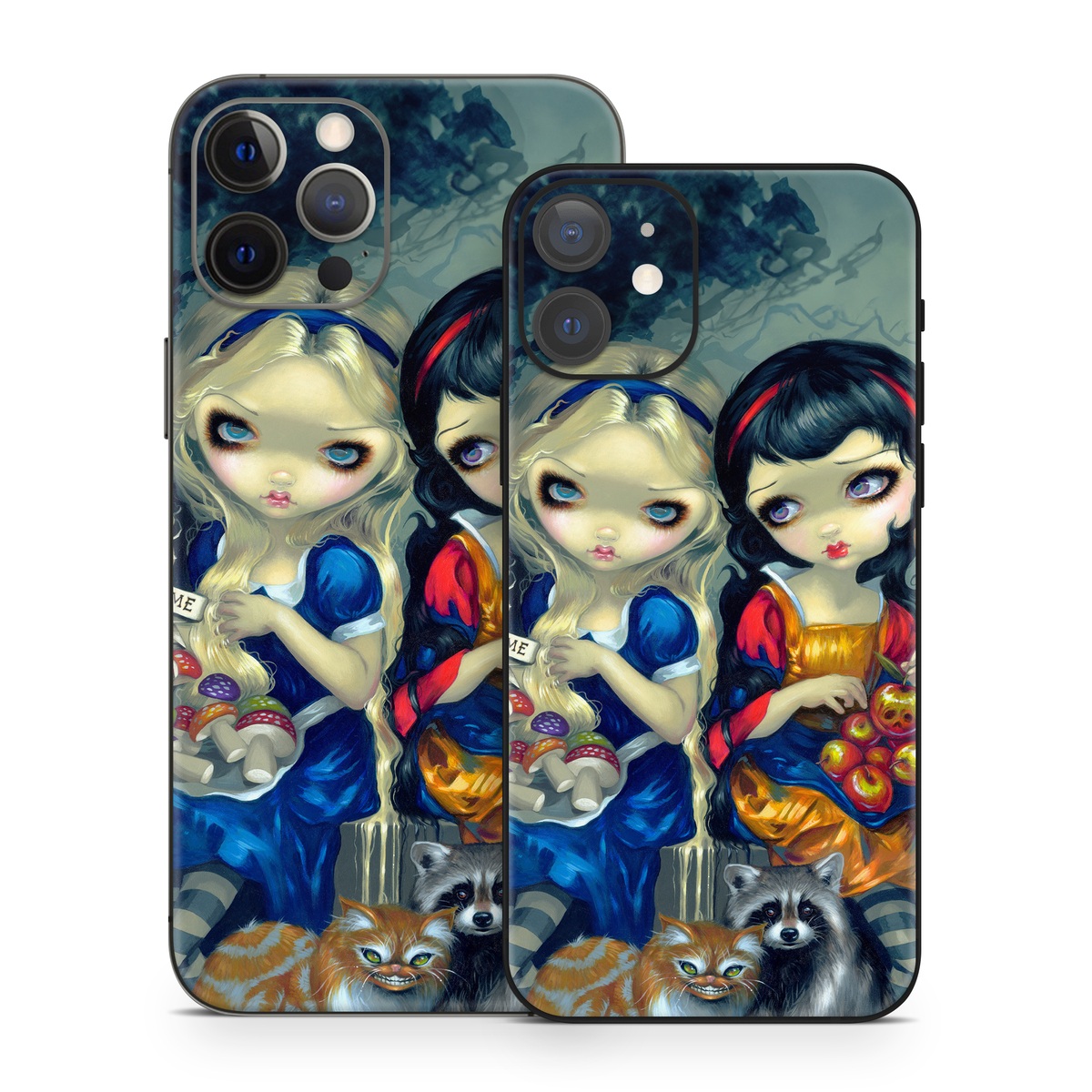 iPhone 12 Series Skin design of Doll, Cartoon, Illustration, Cat, Art, Fawn, Toy, Fictional character, Whiskers, with blue, yellow, red, orange, gray colors