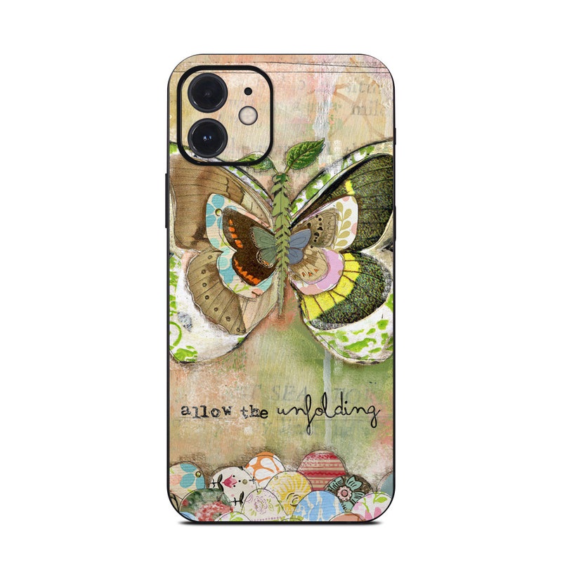 iPhone 12 Series Skin design of Butterfly, Art, Fictional character, Pollinator, Moths and butterflies, Watercolor paint, Illustration, with green, brown, yellow, blue, pink, red colors