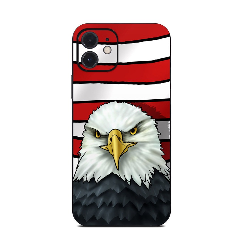 iPhone 12 Series Skin design of Bald eagle, Eagle, Bird, Bird of prey, Accipitridae, Beak, Accipitriformes, Sea eagle, Flag, with white, gray, blue, yellow, red colors