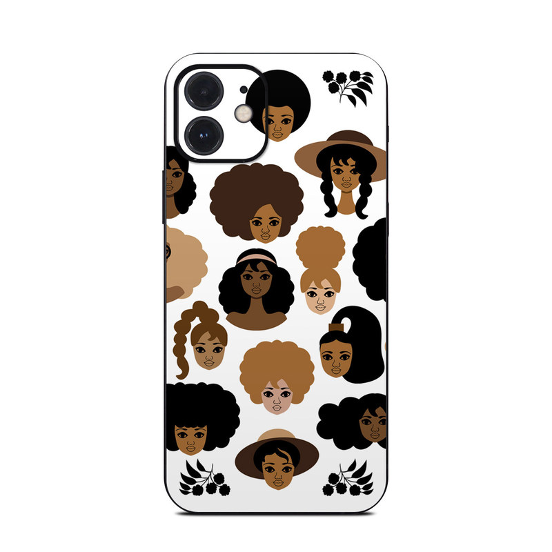 iPhone 12 Series Skin design of Hair, People, Facial expression, Hairstyle, Cartoon, Head, Afro, Clip art, Font, Black hair, with black, brown, white colors