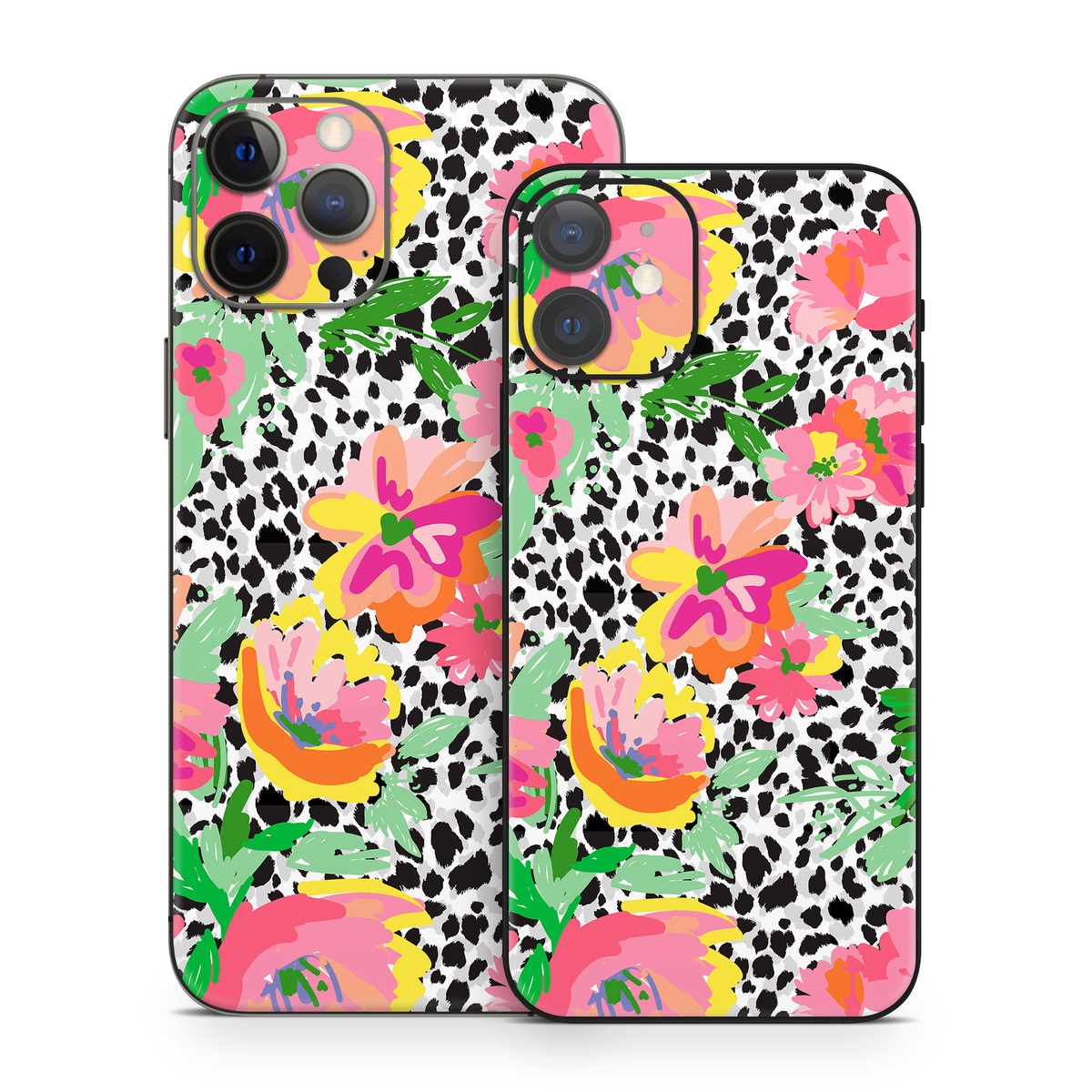 iPhone 12 Series Skin design of Flower, Petal, Textile, Pink, Creative arts, Art, Magenta, Pattern, Plant, Symmetry, with pink, orange, yellow, purple, green, black, white colors