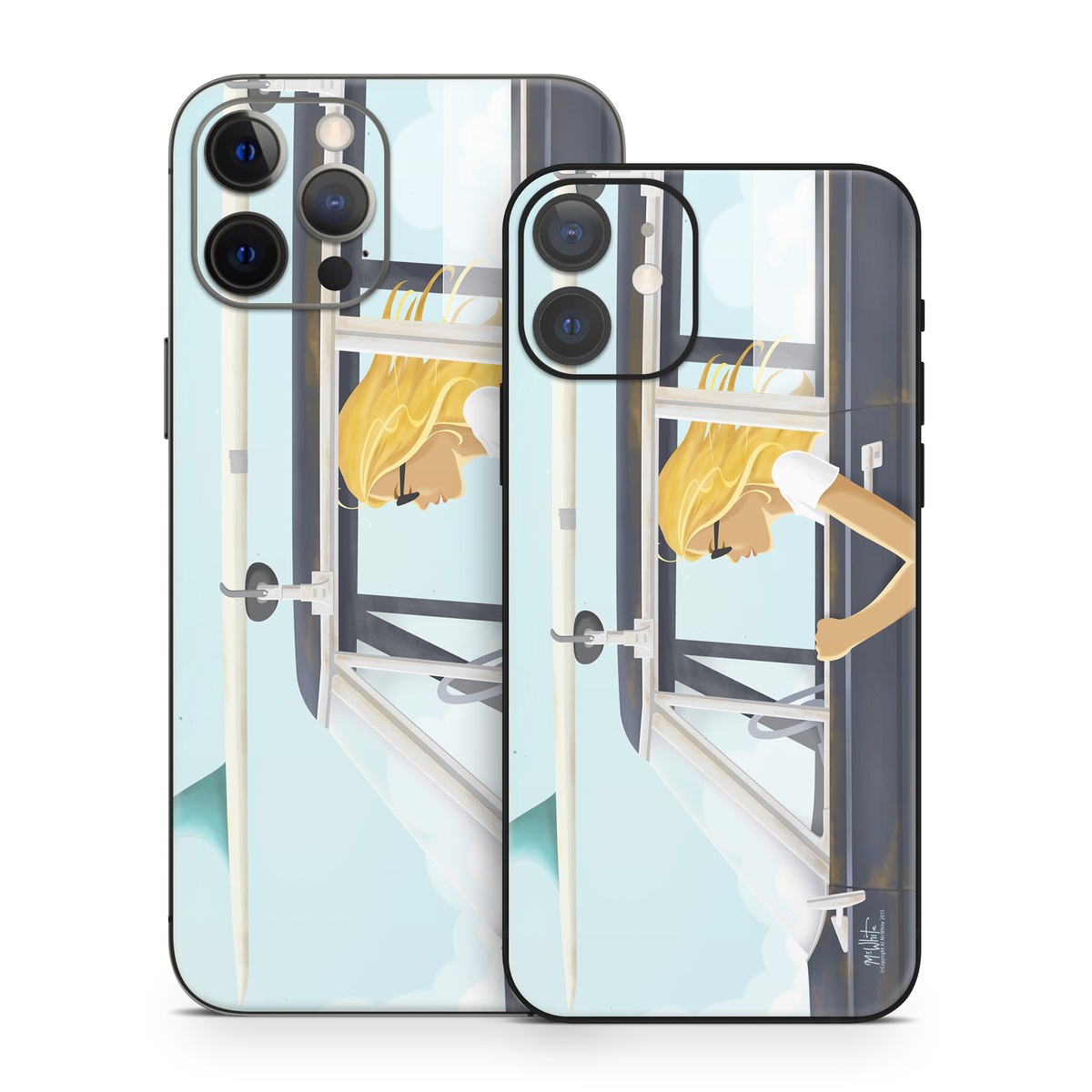 iPhone 12 Series Skin design of Vehicle door, Vehicle, Automotive exterior, Automotive design, Car, Headgear, Windshield, Dress, Automotive window part, Family car, with blue, white, gray, yellow colors